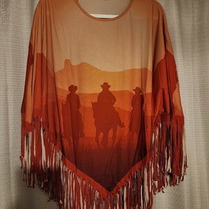 Montana West Orange Fringe Poncho